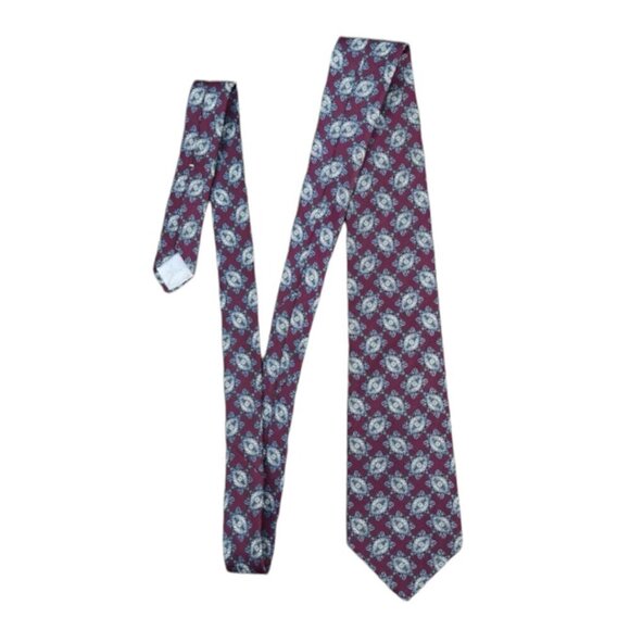 Christian Dior Men's Tie Necktie Designer 100% Silk Burgundy Cream Blue Paisley - Picture 2 of 9